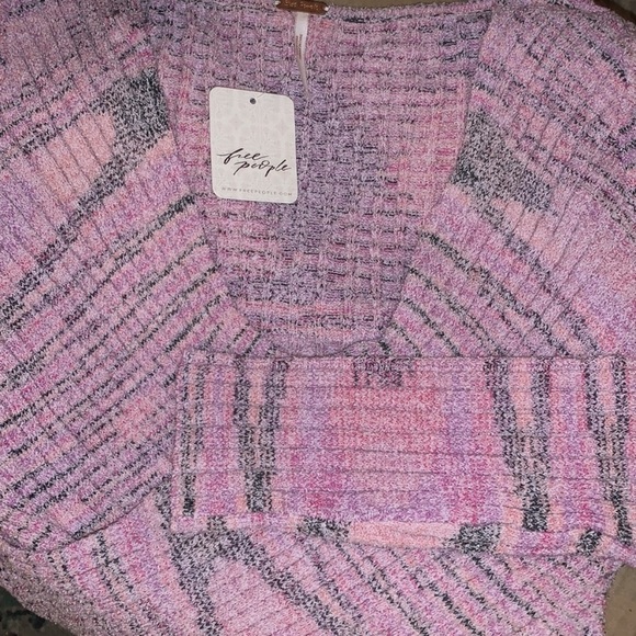 Free People Pink and Gray Knit long sleeve Sweater New XS Faux Wrap - Picture 2 of 7
